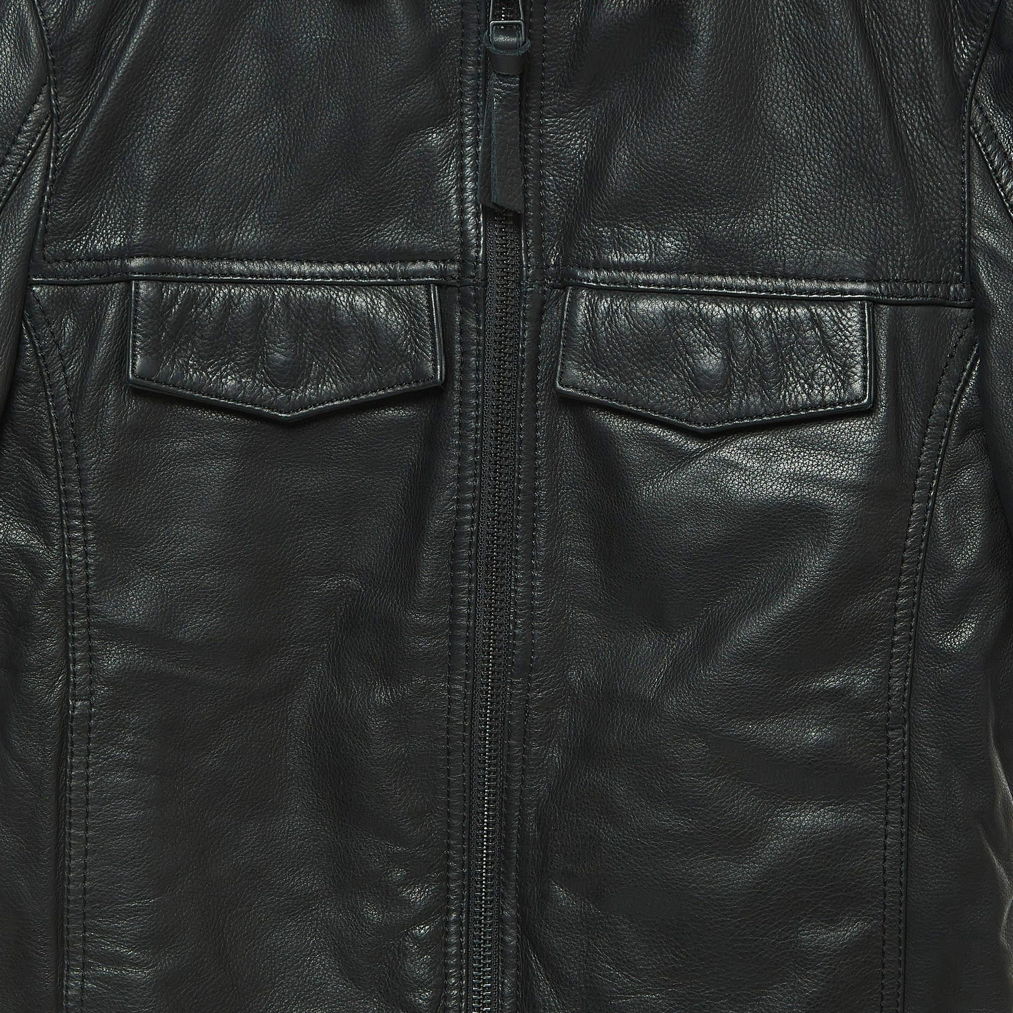 Zadig & Voltaire Black Leather Zip Front Jacket XS For Sale 3