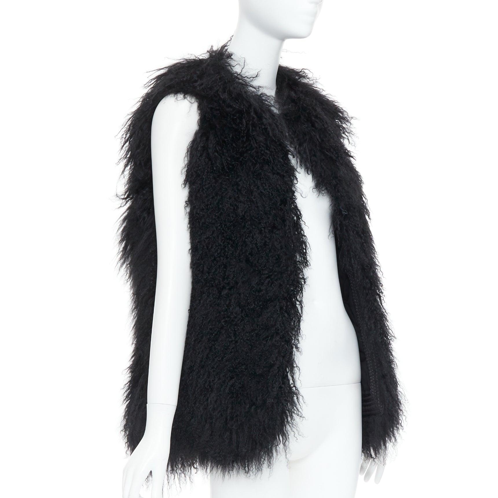 Black ZADIG & VOLTAIRE black mongolian shearling fur ethnic quilted vest coat For Sale