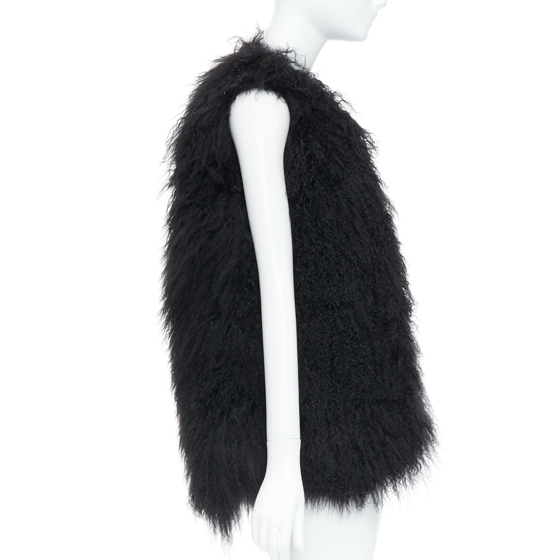 ZADIG & VOLTAIRE black mongolian shearling fur ethnic quilted vest coat In Excellent Condition For Sale In Hong Kong, NT