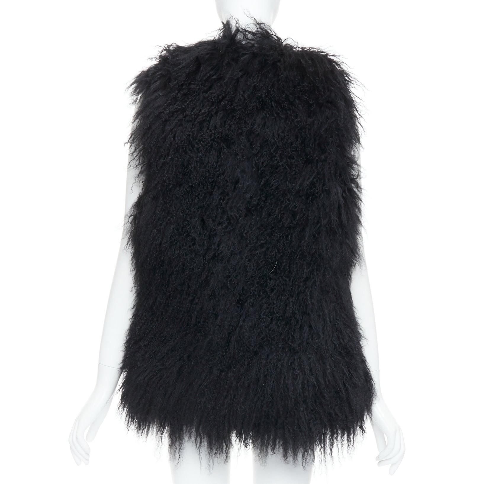 Women's ZADIG & VOLTAIRE black mongolian shearling fur ethnic quilted vest coat For Sale