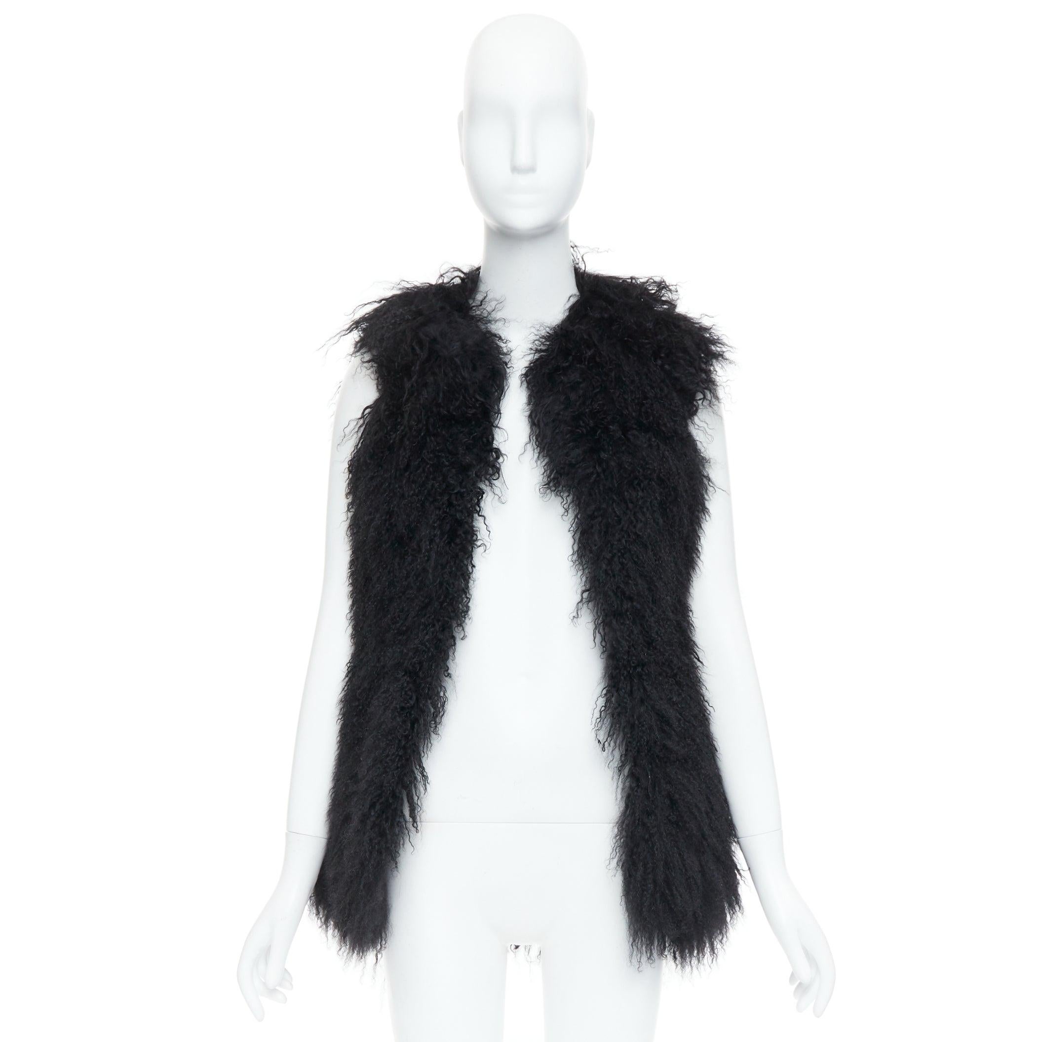 ZADIG & VOLTAIRE black mongolian shearling fur ethnic quilted vest coat For Sale 3