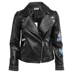Zadig & Voltaire Black Painted Leather Biker Jacket XS