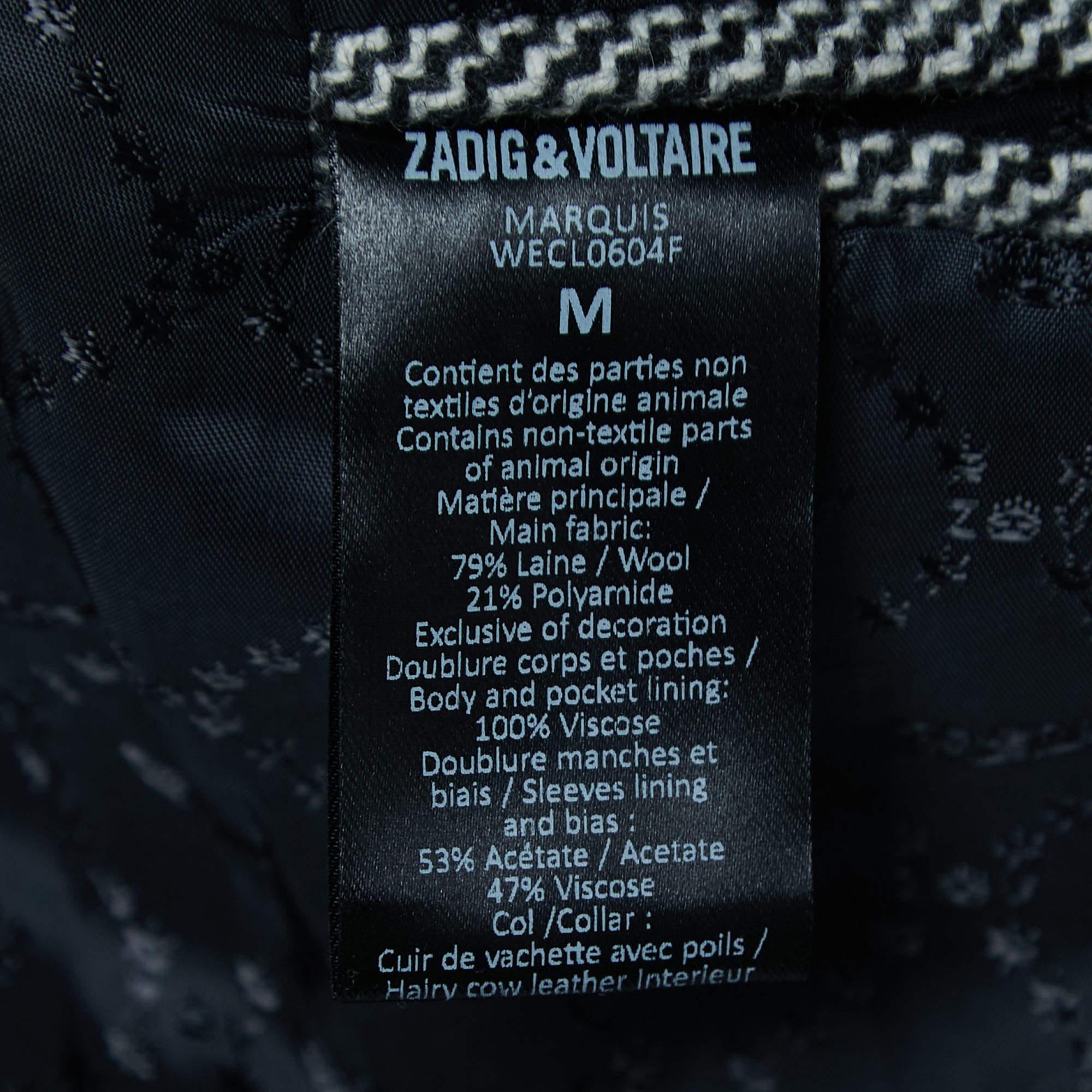 Zadig & Voltaire Black Patterned Wool Panel Trimmed Coat M In Excellent Condition In Dubai, Al Qouz 2