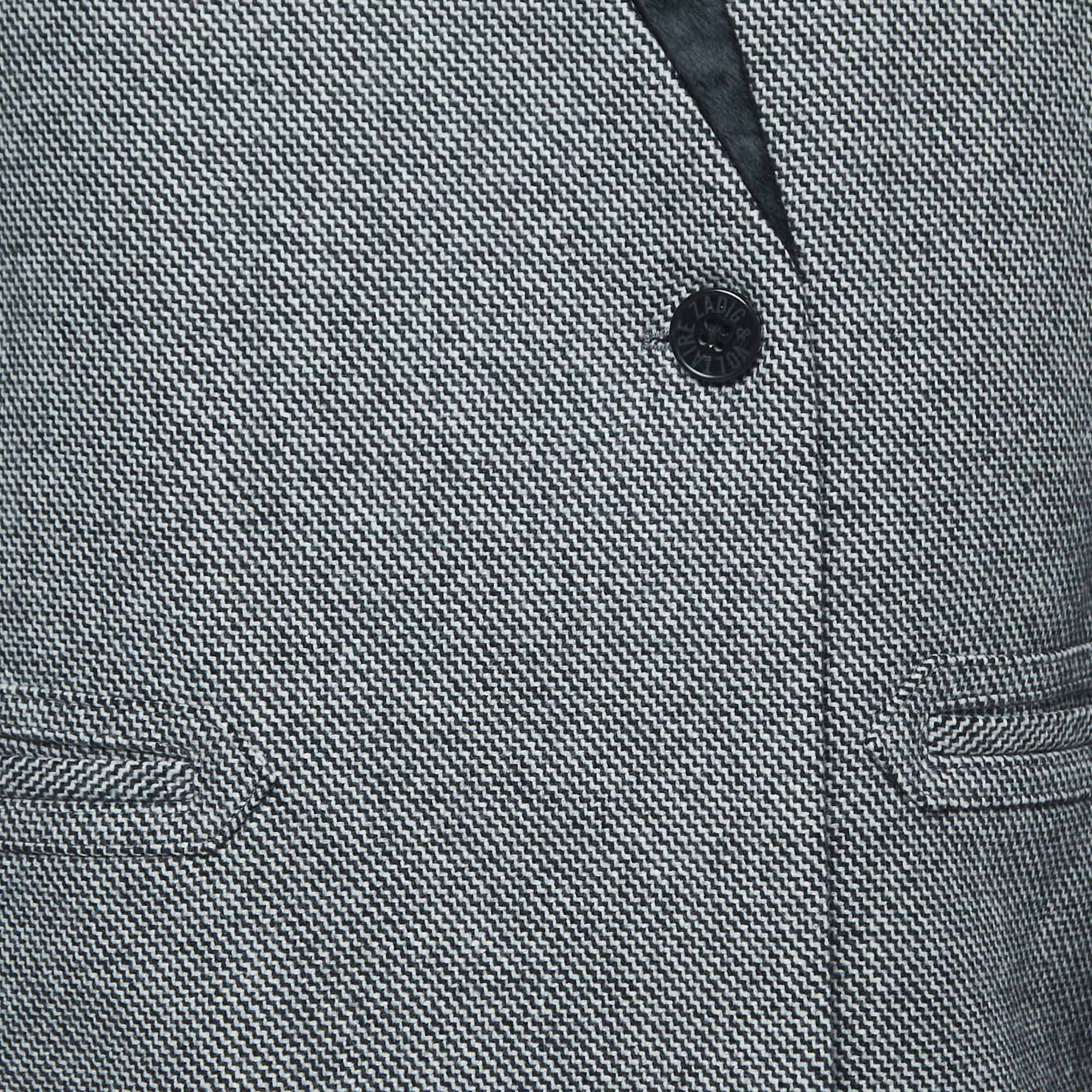 Women's Zadig & Voltaire Black Patterned Wool Panel Trimmed Coat M