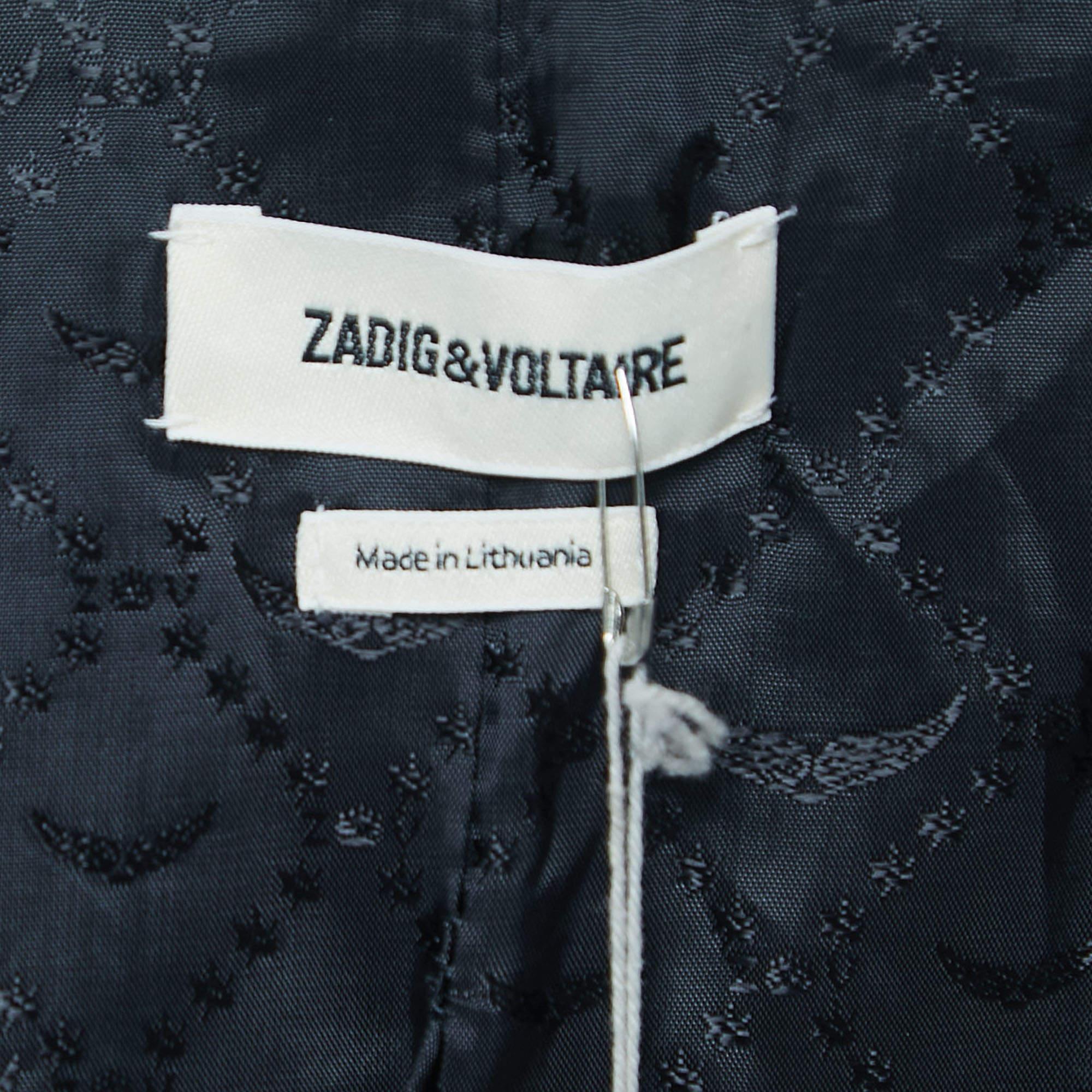 Zadig & Voltaire Black Patterned Wool Panel Trimmed Coat M 1