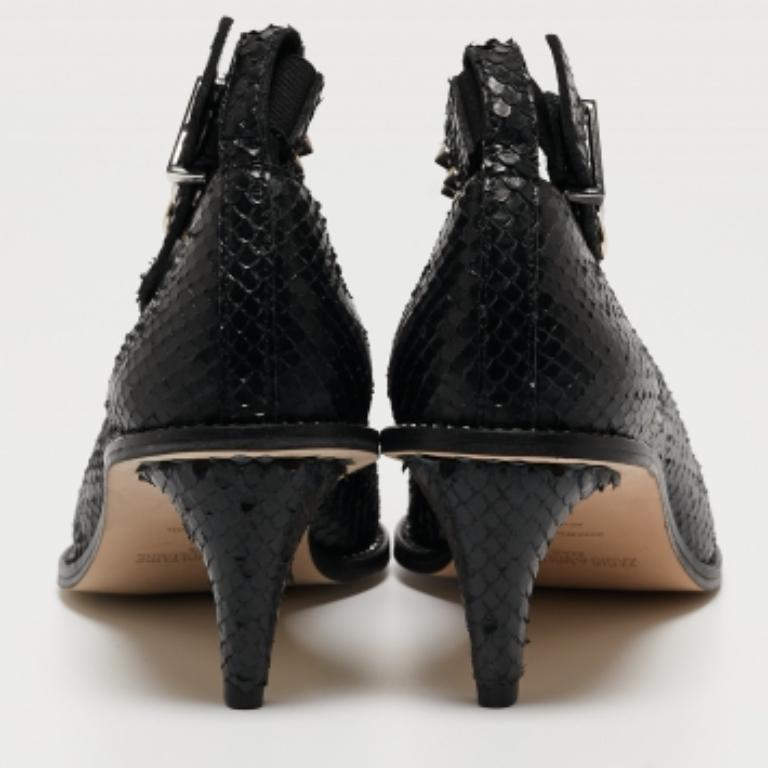 Zadig & Voltaire - Escarpins en cuir noir embossé en python et imprimé animalier - Taille 36 en vente 1