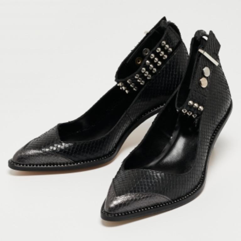 Zadig & Voltaire - Escarpins en cuir noir embossé en python et imprimé animalier - Taille 36 en vente 3