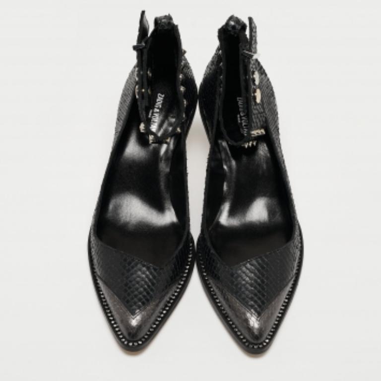 Zadig & Voltaire - Escarpins en cuir noir embossé en python et imprimé animalier - Taille 36 en vente 4