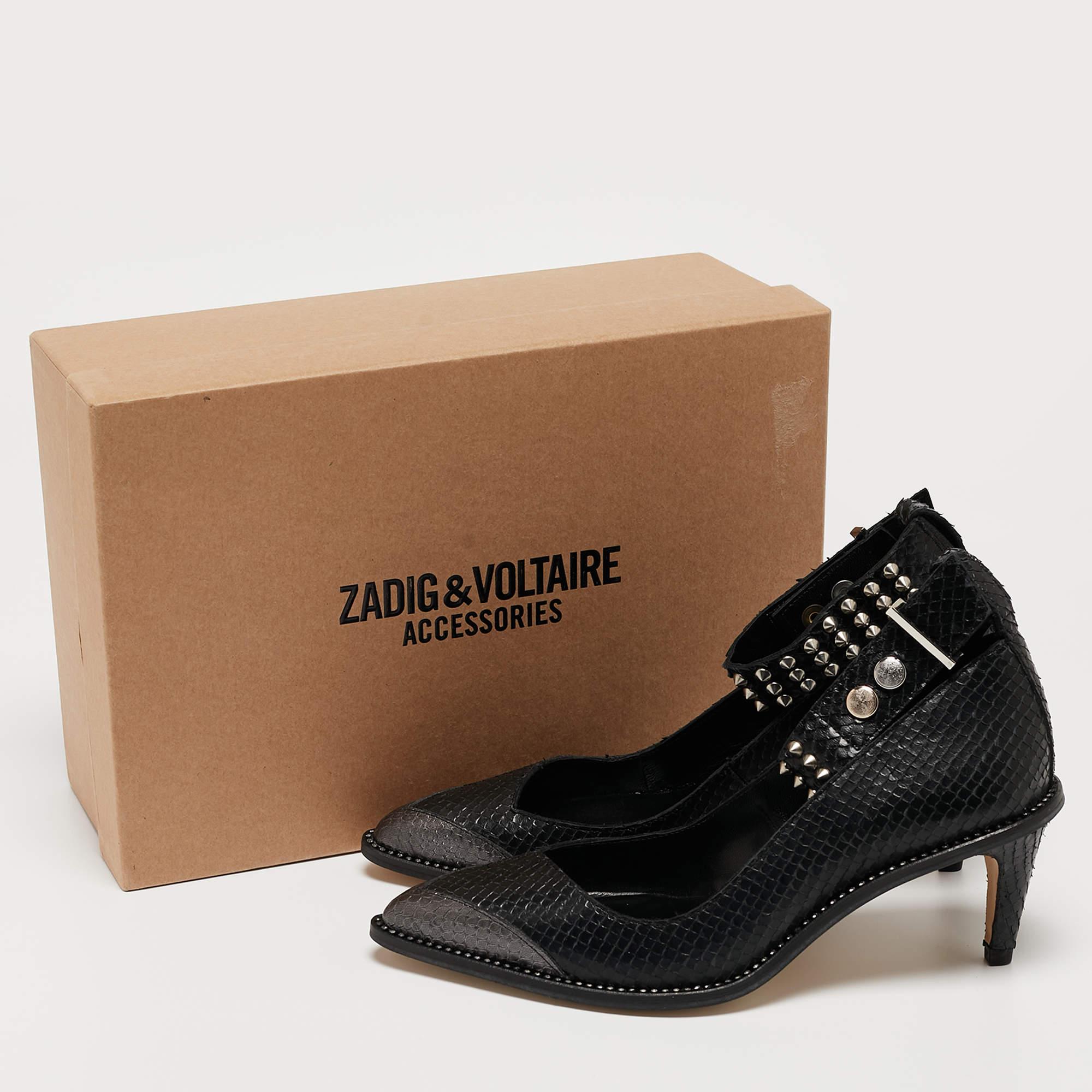 Zadig & Voltaire Black Python Embossed Leather Animal Print Pumps Size 36 For Sale 5