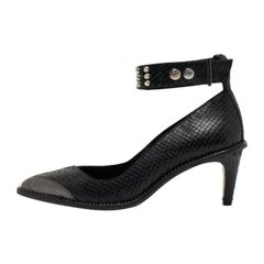 Zadig & Voltaire - Escarpins en cuir noir embossé en python et imprimé animalier - Taille 36