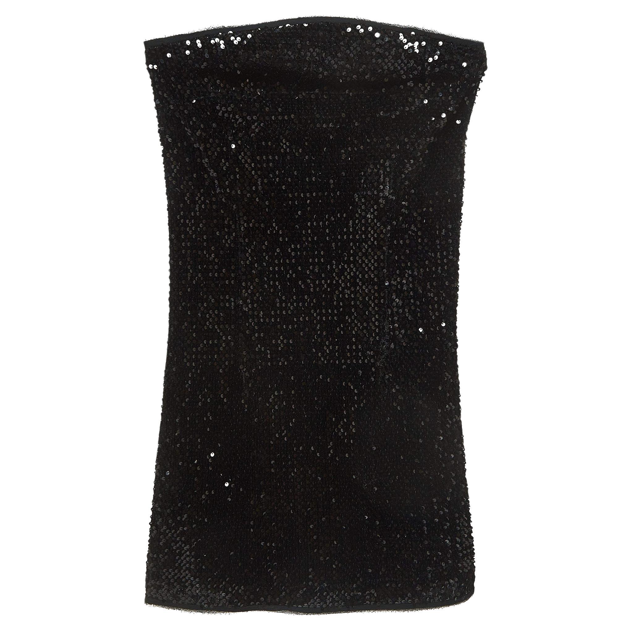 Zadig & Voltaire Black Sequined Tube Mini Dress M For Sale