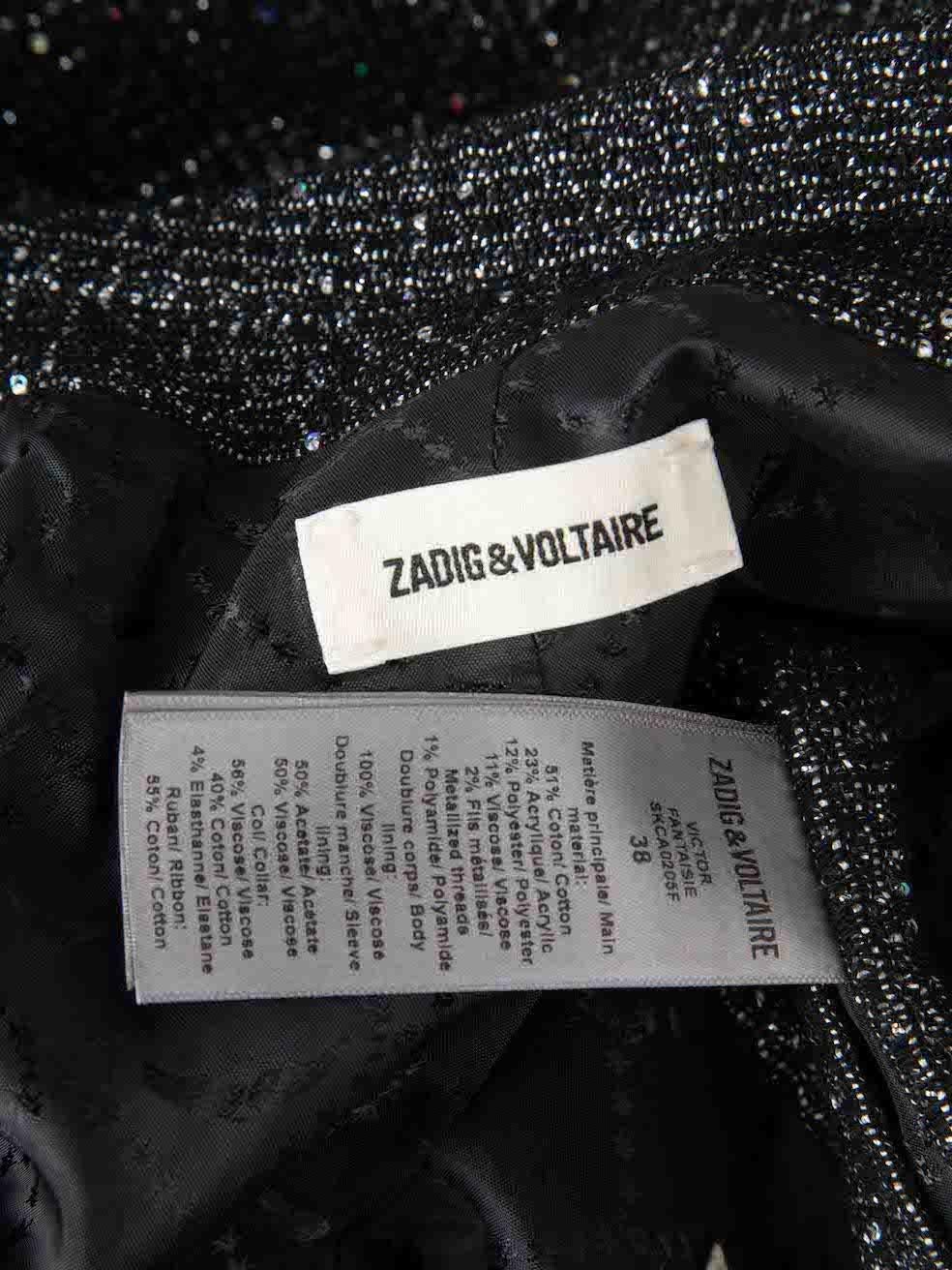 Zadig & Voltaire Black Sequinned Metallic Blazer Size M For Sale 1