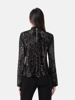 Zadig & Voltaire Black Sequinned Mock Neck Blouse Size S