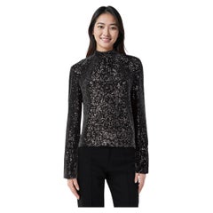 Zadig & Voltaire Black Sequinned Mock Neck Blouse Size S