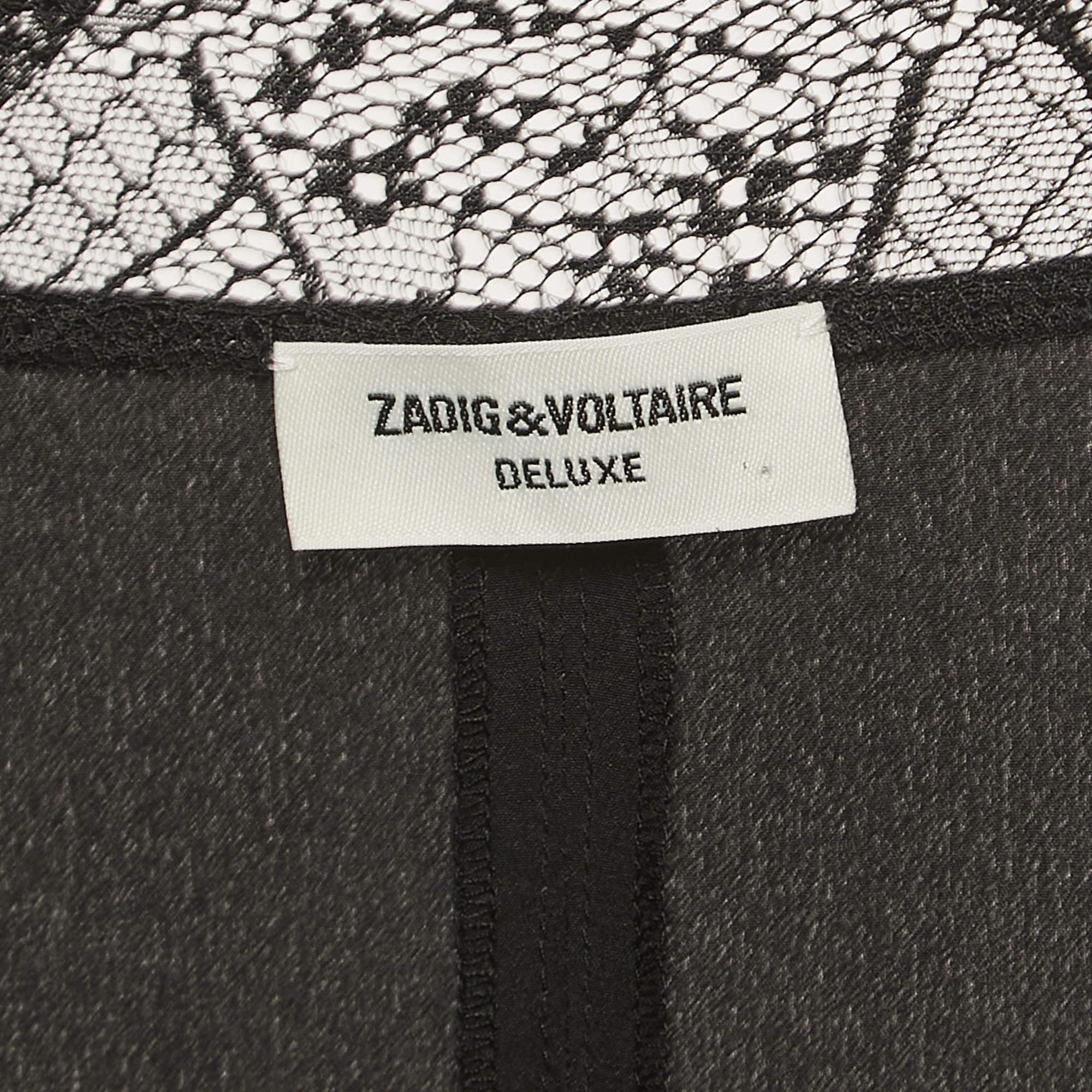 Zadig & Voltaire Black Silk Lace Trimmed Asymmetrical Sleeveless Tunic L 2