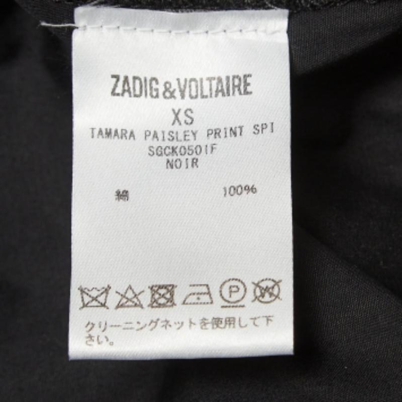 Zadig & Voltaire Schwarzes Tamara Paisley Print Baumwollhemd in Übergröße XS im Angebot 1