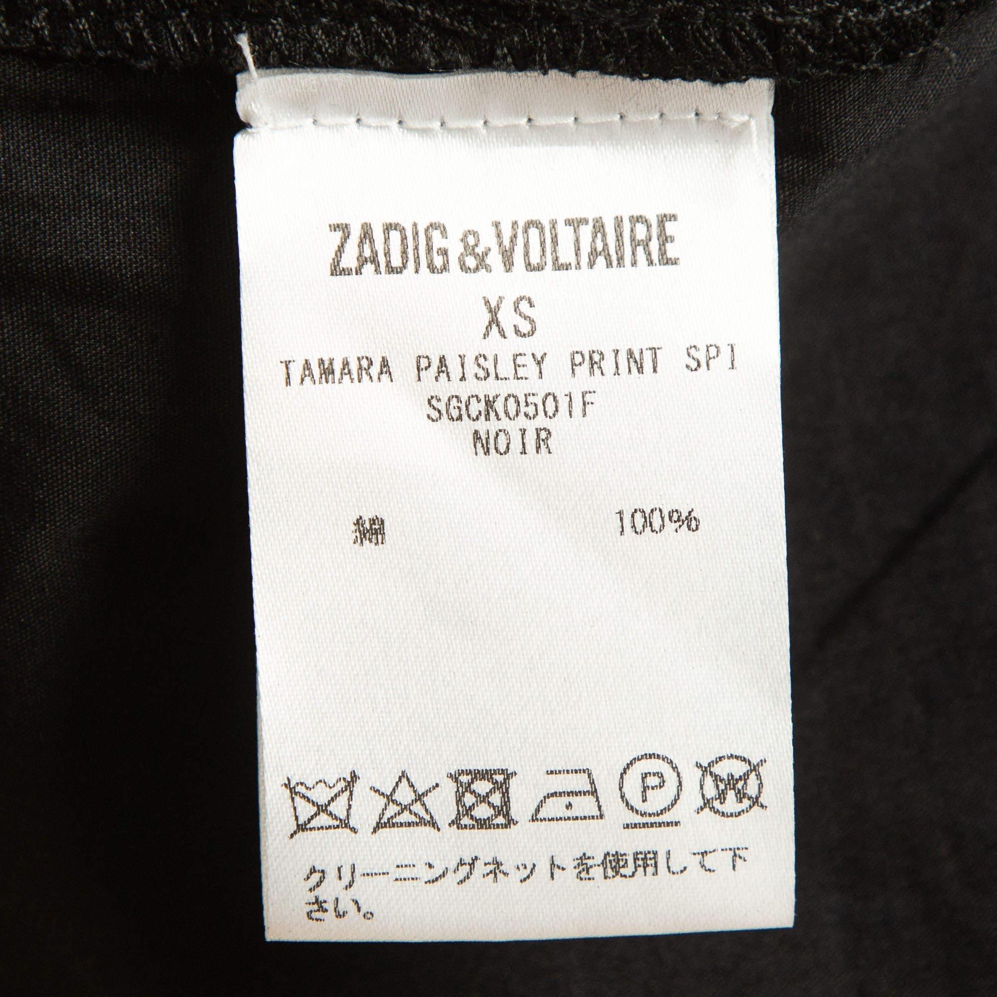Zadig & Voltaire Black Tamara Paisley Print Cotton Shirt XS In Excellent Condition In Dubai, Al Qouz 2