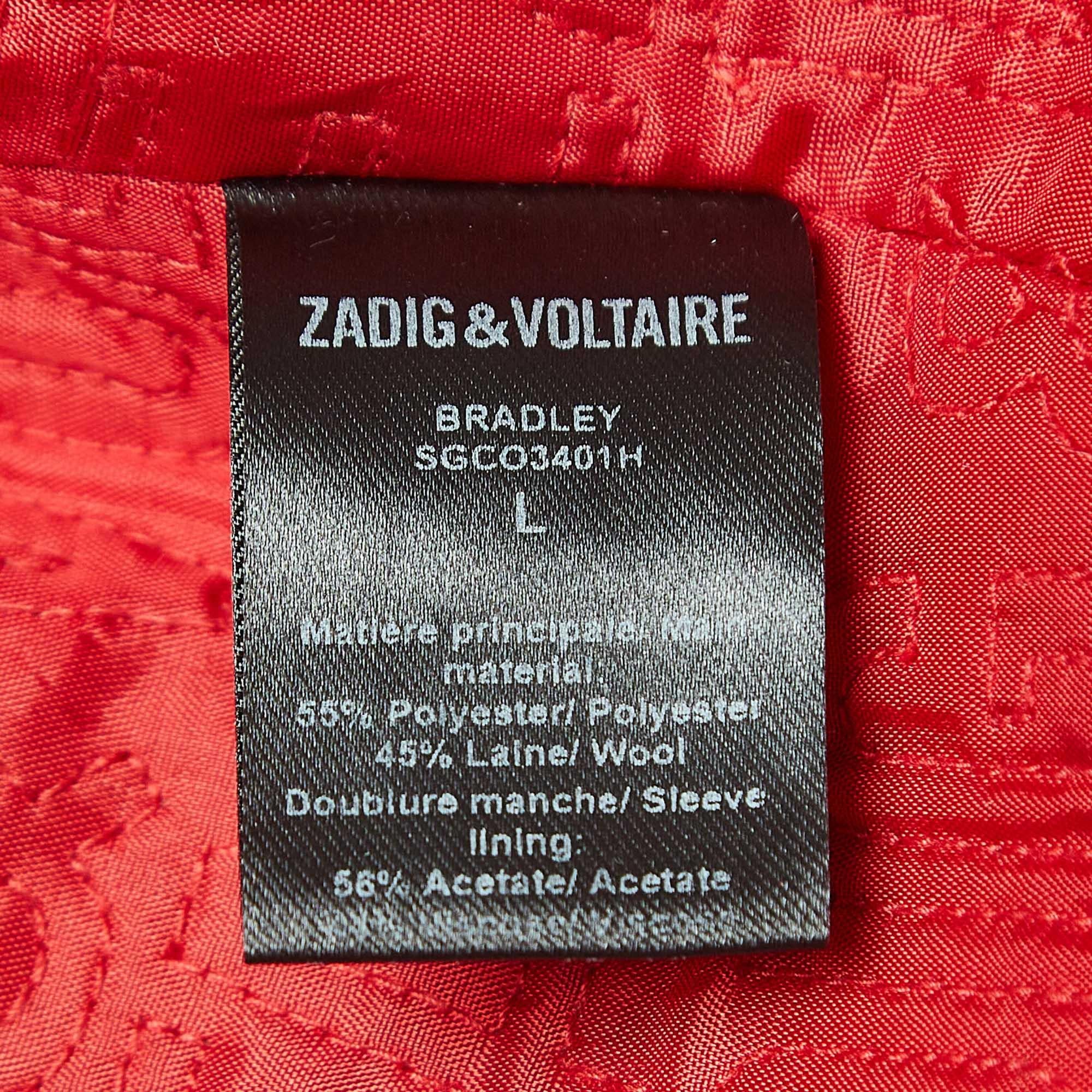 Zadig & Voltaire Black Wool Blend Zip Front Jacket L 2
