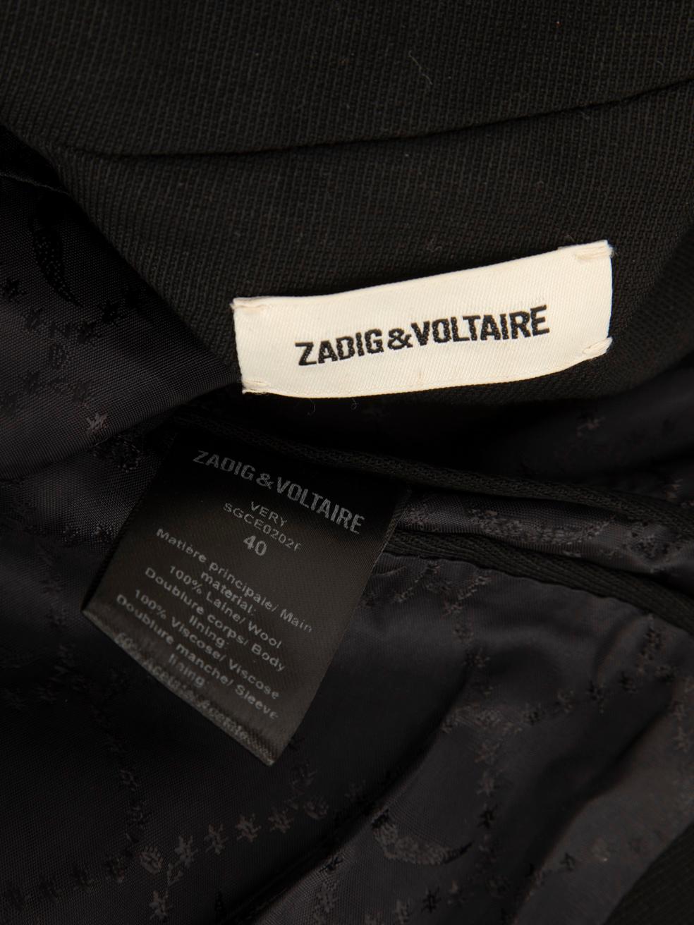 Zadig & Voltaire Black Wool Open Front Blazer Size S For Sale 4