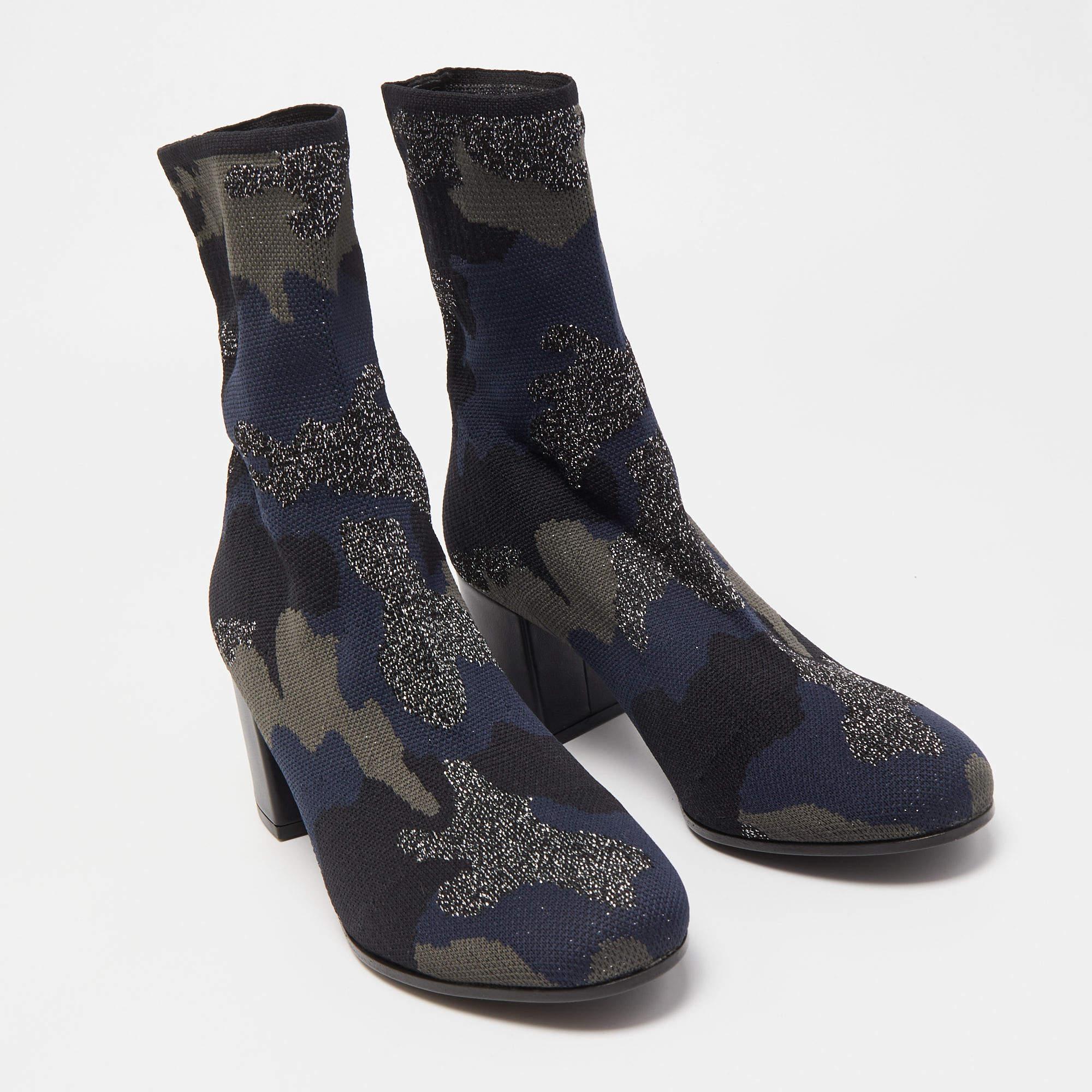 Women's Zadig & Voltaire Blue/Black Camouflage Print Canvas Block Heel Ankle Length Boot