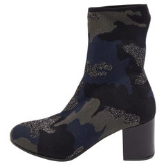 Zadig & Voltaire Blue/Black Camouflage Print Canvas Block Heel Ankle Length Boot