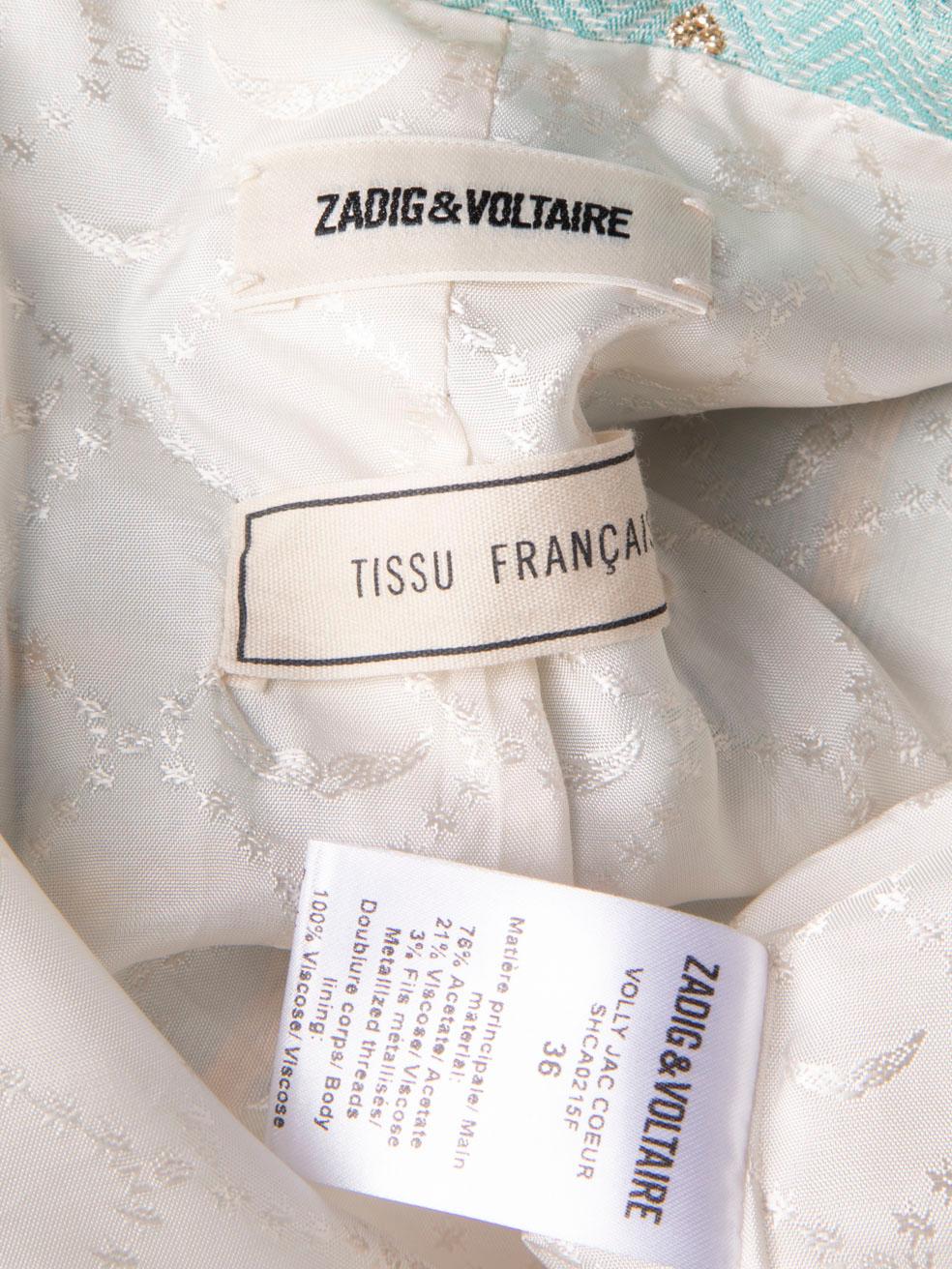 Zadig & Voltaire Blue & Gold Heart Pattern Blazer Size S For Sale 1