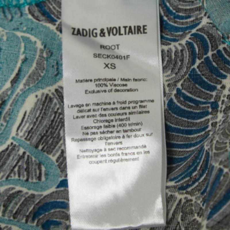 Zadig & Voltaire Blau bedruckter Krepp Asymmetrisches ärmelloses Midikleid XS (Grau) im Angebot