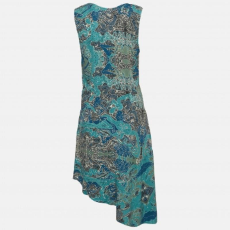 Zadig & Voltaire Blau bedruckter Krepp Asymmetrisches ärmelloses Midikleid XS Damen im Angebot