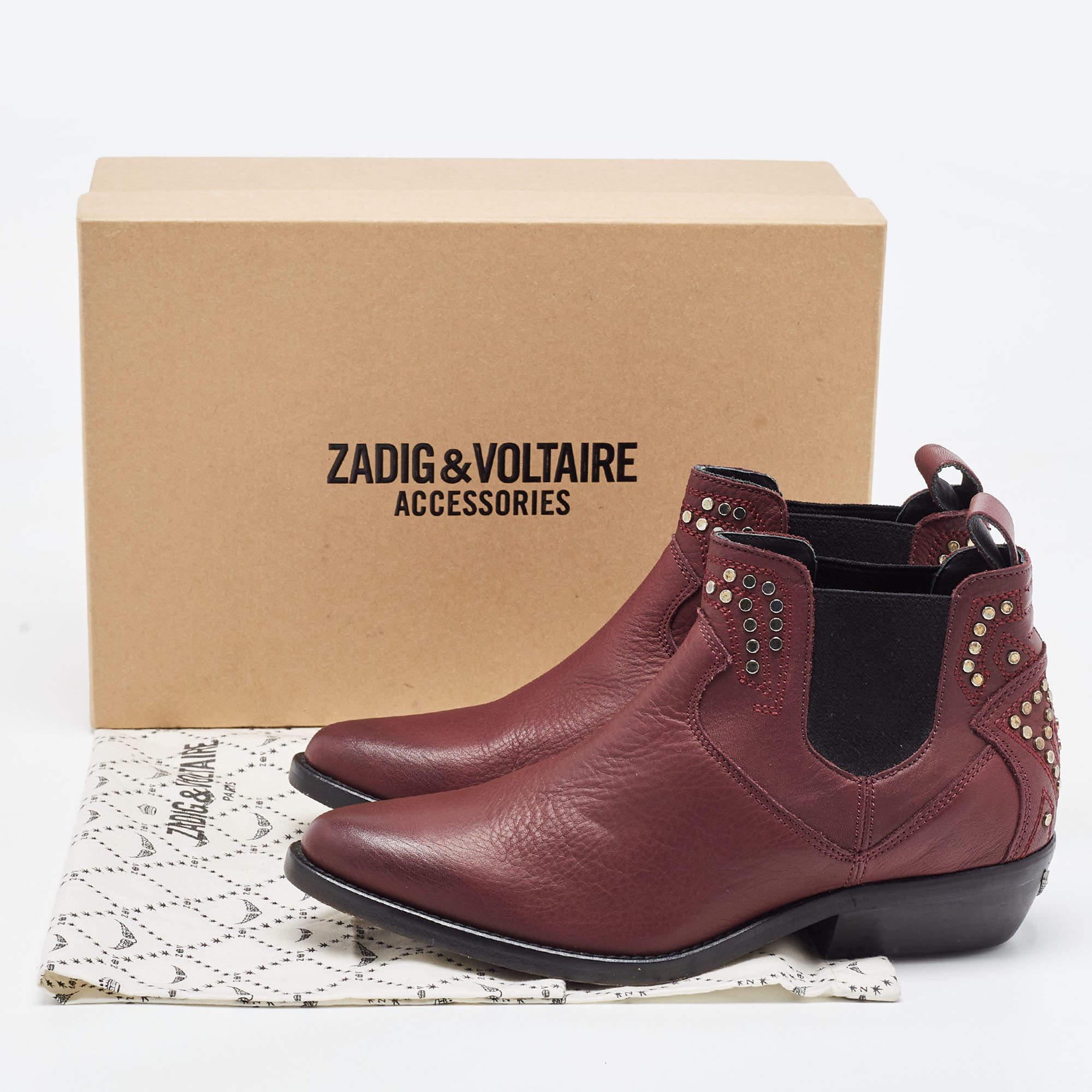 Zadig & Voltaire Burgundy Leather Ankle Boots Size 37 1