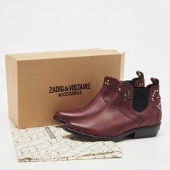 Zadig & Voltaire Burgundy Leather Thylana Studded Ankle Booties Size 36