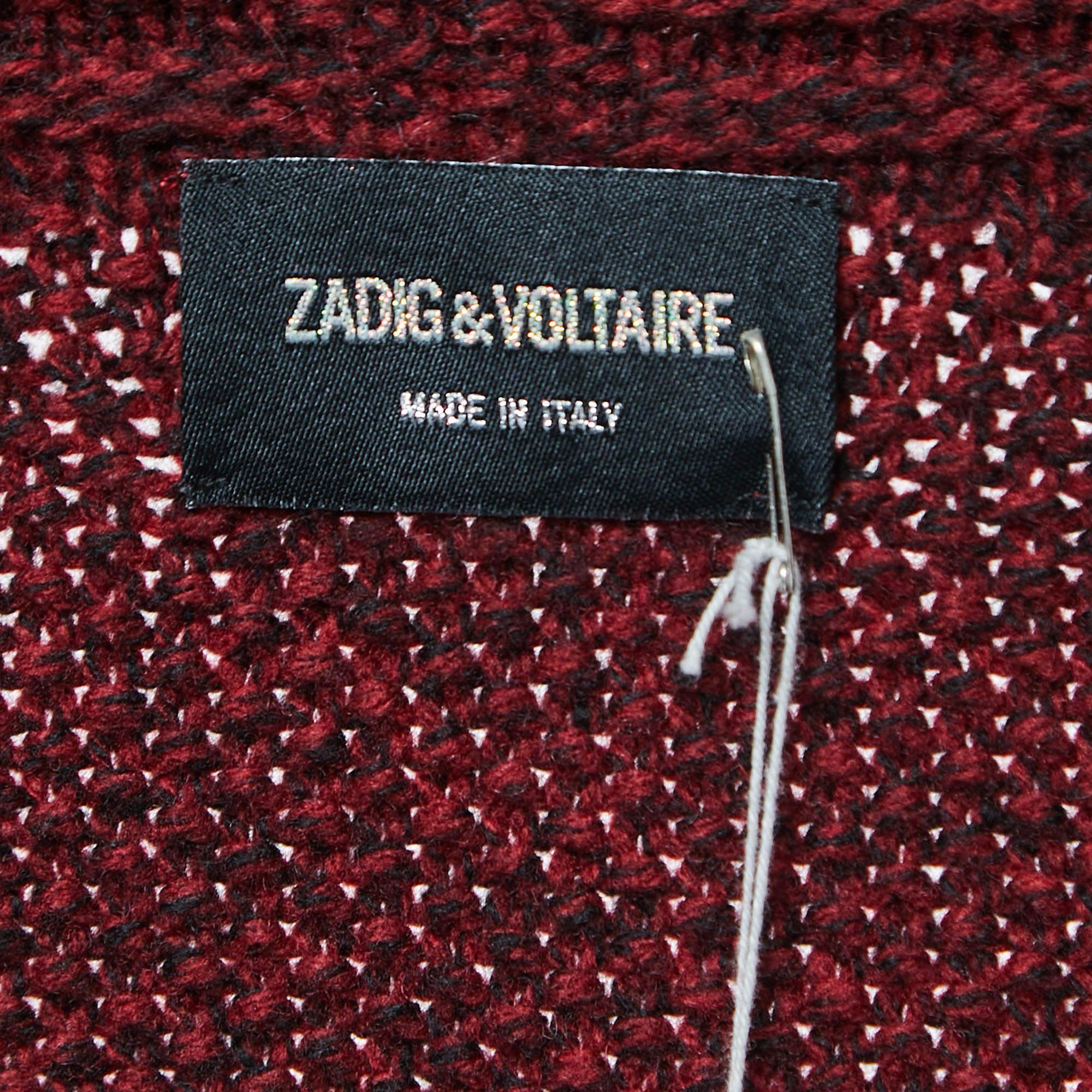 Zadig & Voltaire Burgundy Wool Blend Open Front Cardigan XS/S In Excellent Condition In Dubai, Al Qouz 2