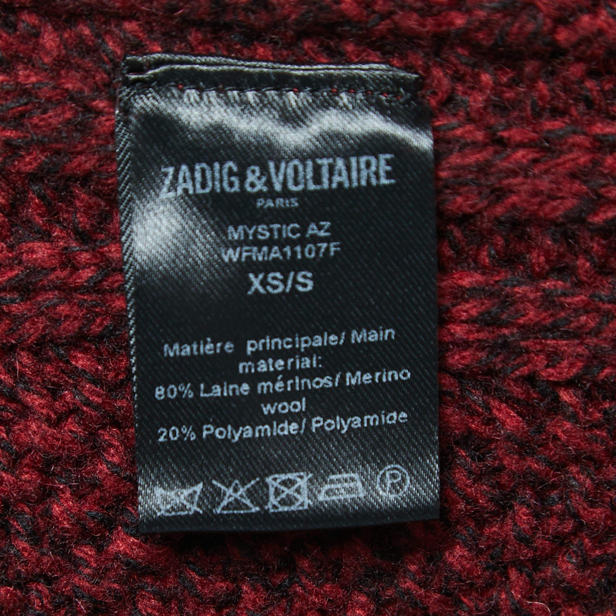 Zadig & Voltaire Burgundy Wool Blend Open Front Cardigan XS/S 2