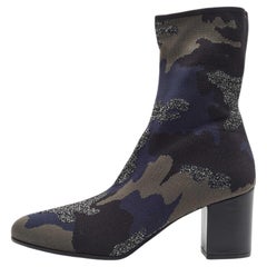 Zadig & Voltaire Camouflage Print Canvas Block Heel Ankle Boots Size 40
