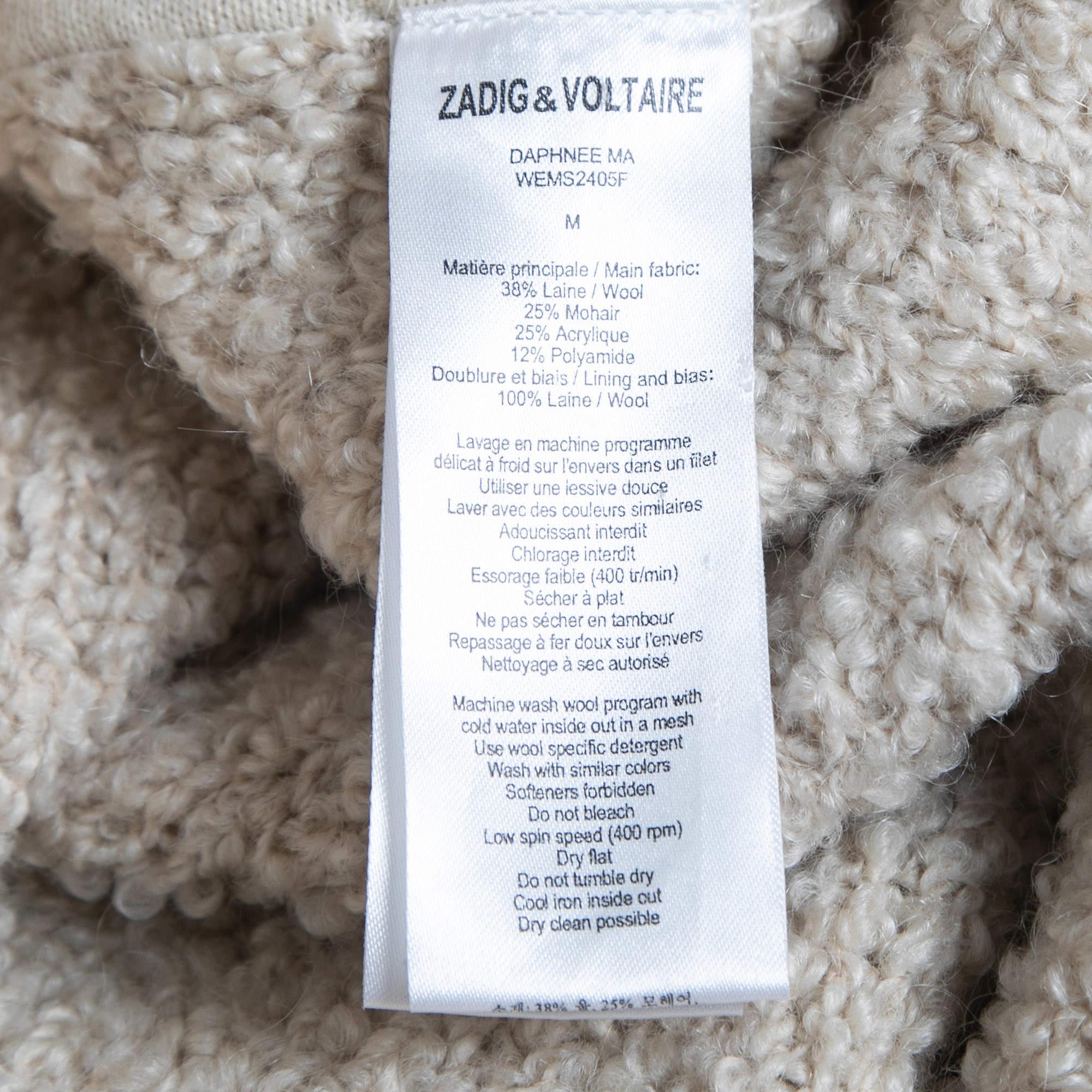 Zadig & Voltaire Cream Boucle Wool Open Cardigan M In Excellent Condition In Dubai, Al Qouz 2