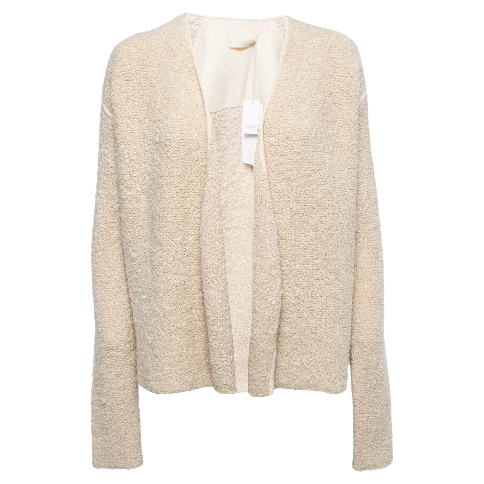 Zadig & Voltaire Cream Boucle Wool Open Cardigan M