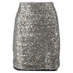 Zadig & Voltaire Deluxe Silver Sequin Frayed Hem Mini Skirt Size S