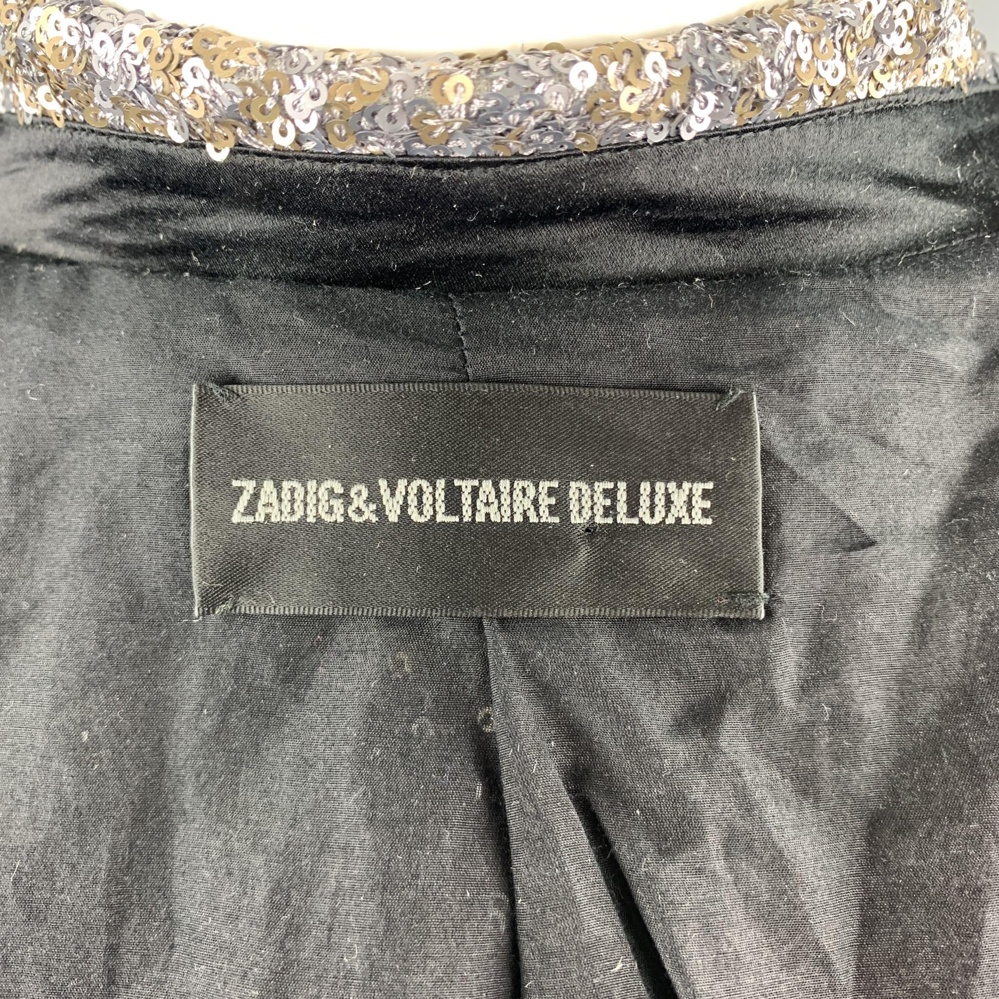 Gray ZADIG & VOLTAIRE DELUXE Size S Silver & Gold Sequin Snap Blazer