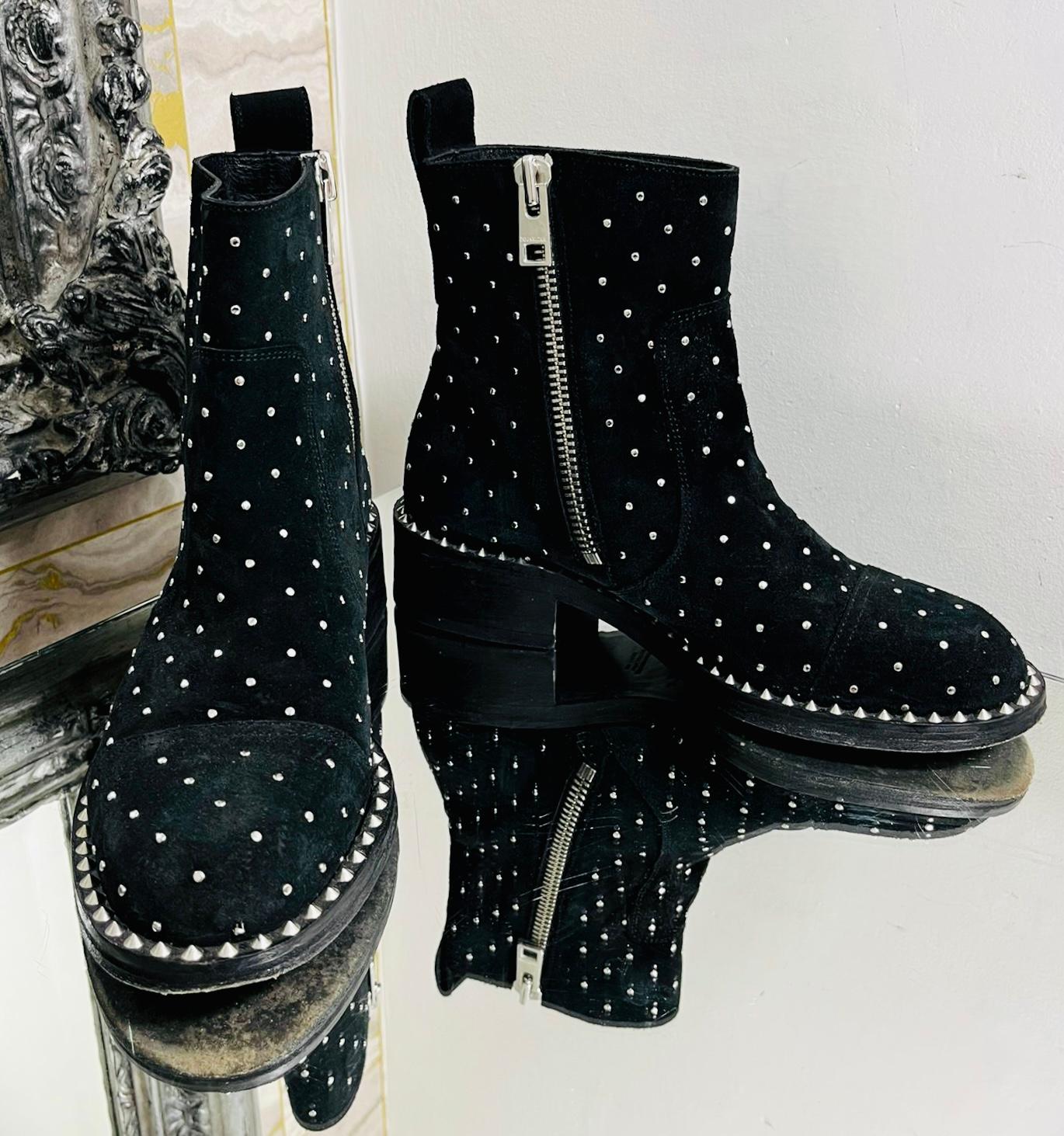 Black Zadig & Voltaire Empress Studded Suede Ankle Boots For Sale