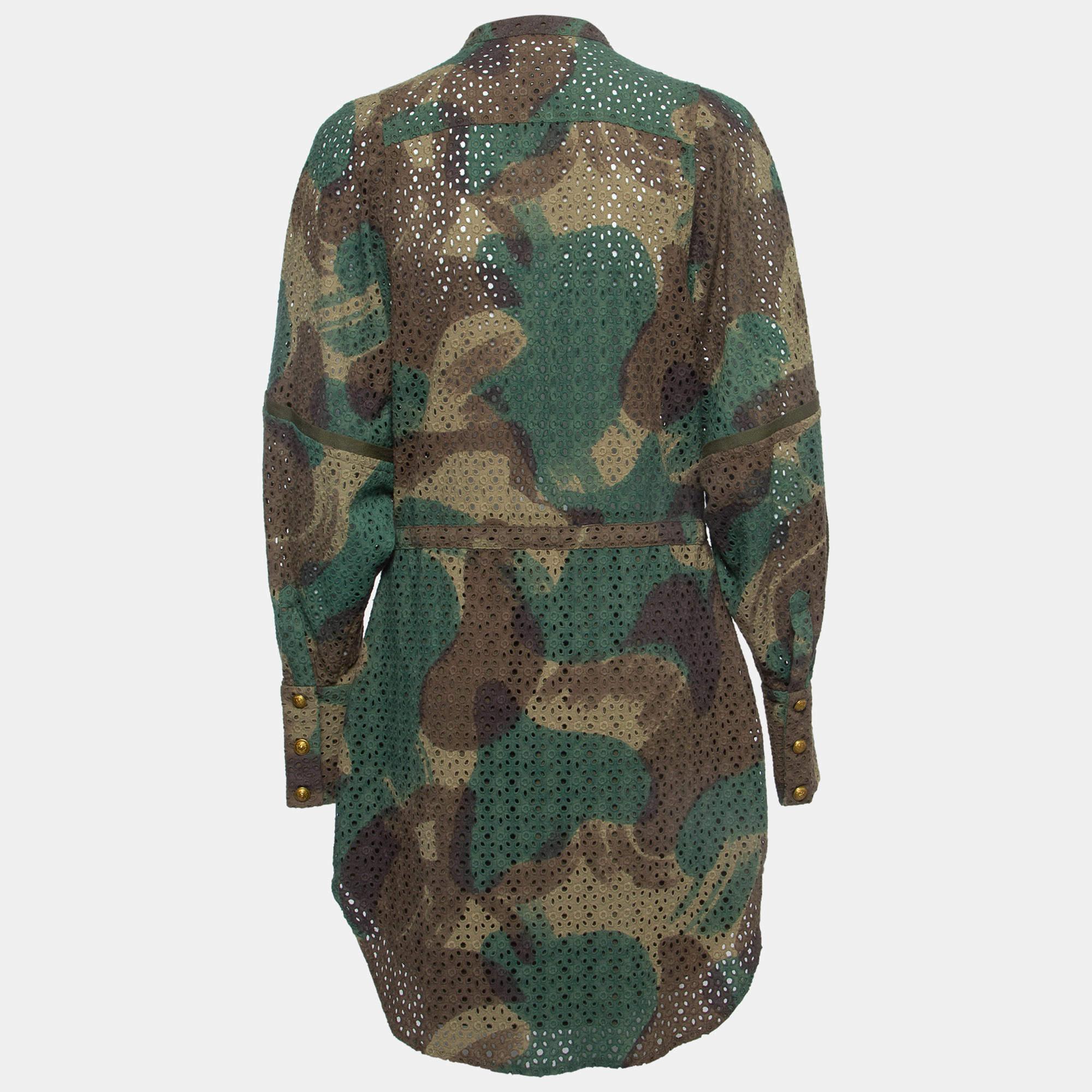 Zadig & Voltaire Green Camouflage Print Cotton Short Dress XS In Excellent Condition In Dubai, Al Qouz 2