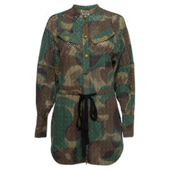 Zadig & Voltaire Kurzes Kleid aus Baumwolle mit grünem Camouflage-Druck XS