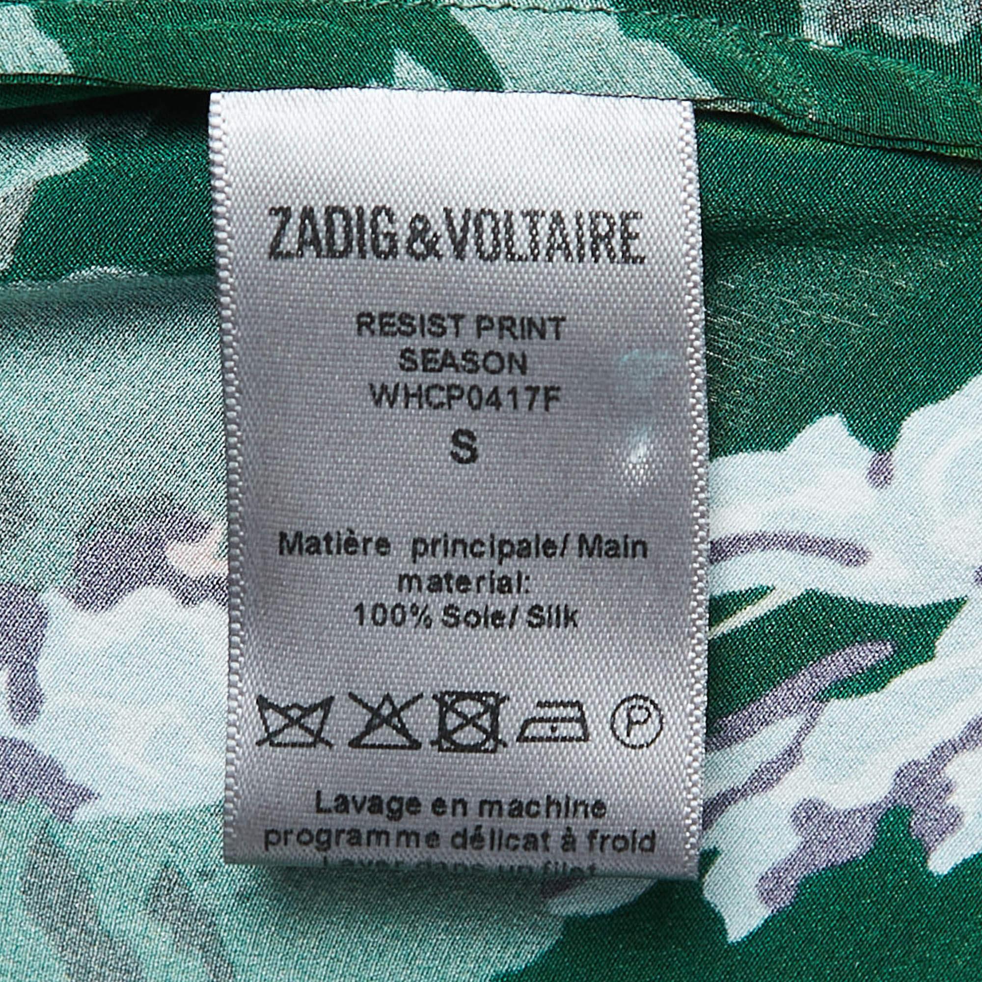 Zadig & Voltaire Green Printed Silk Gathered Short Dress S 2