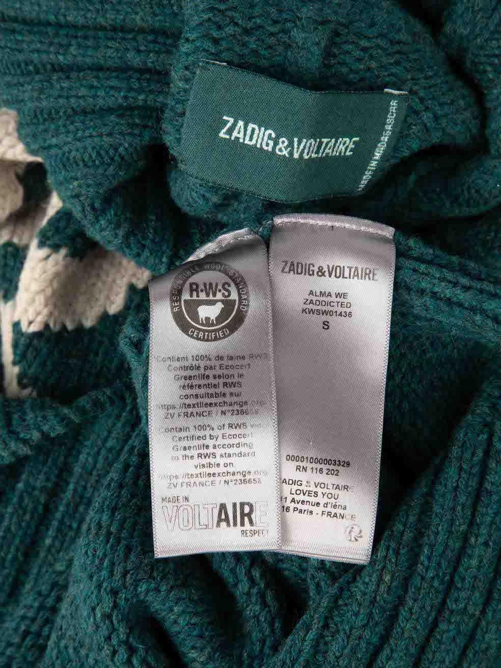 Zadig & Voltaire Green Wool Logo Turtleneck Jumper Size S For Sale 2