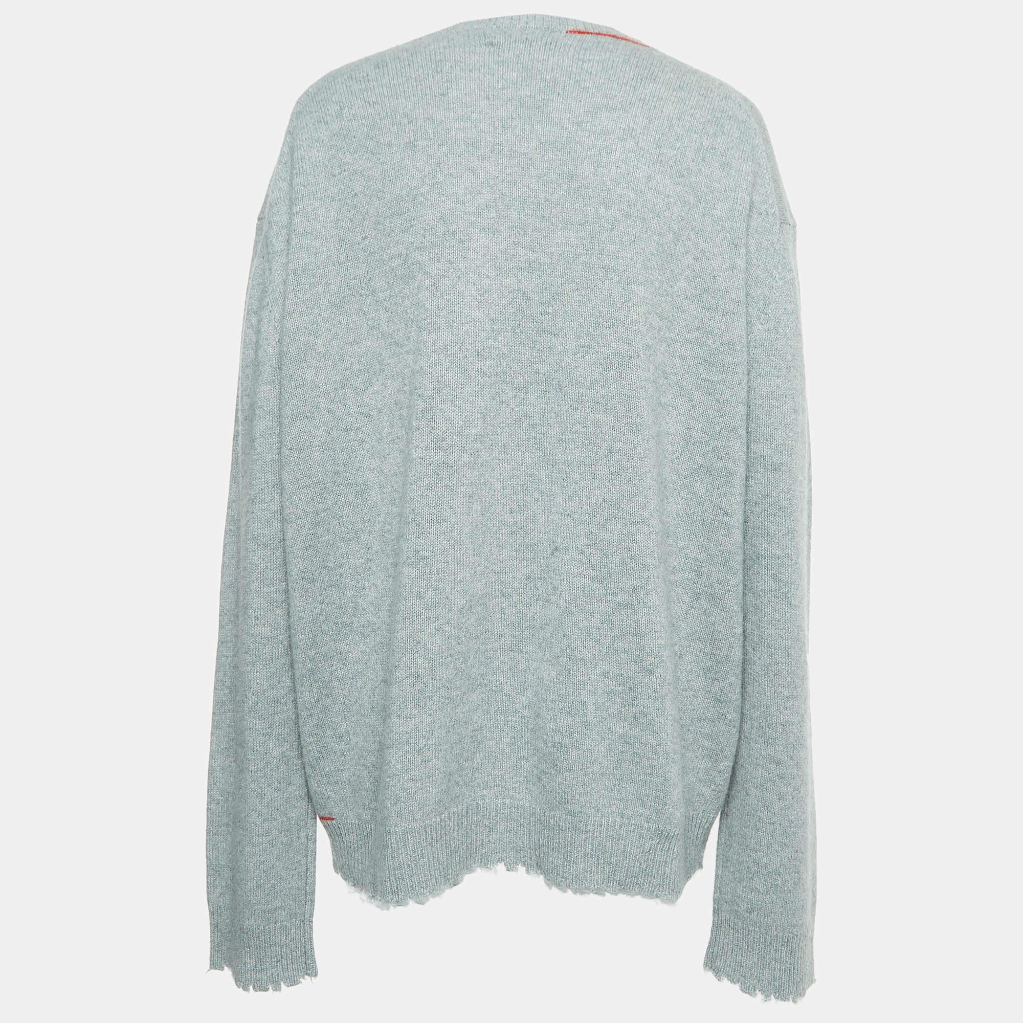 Zadig & Voltaire Grey Cashmere Distressed Sweater XL 1