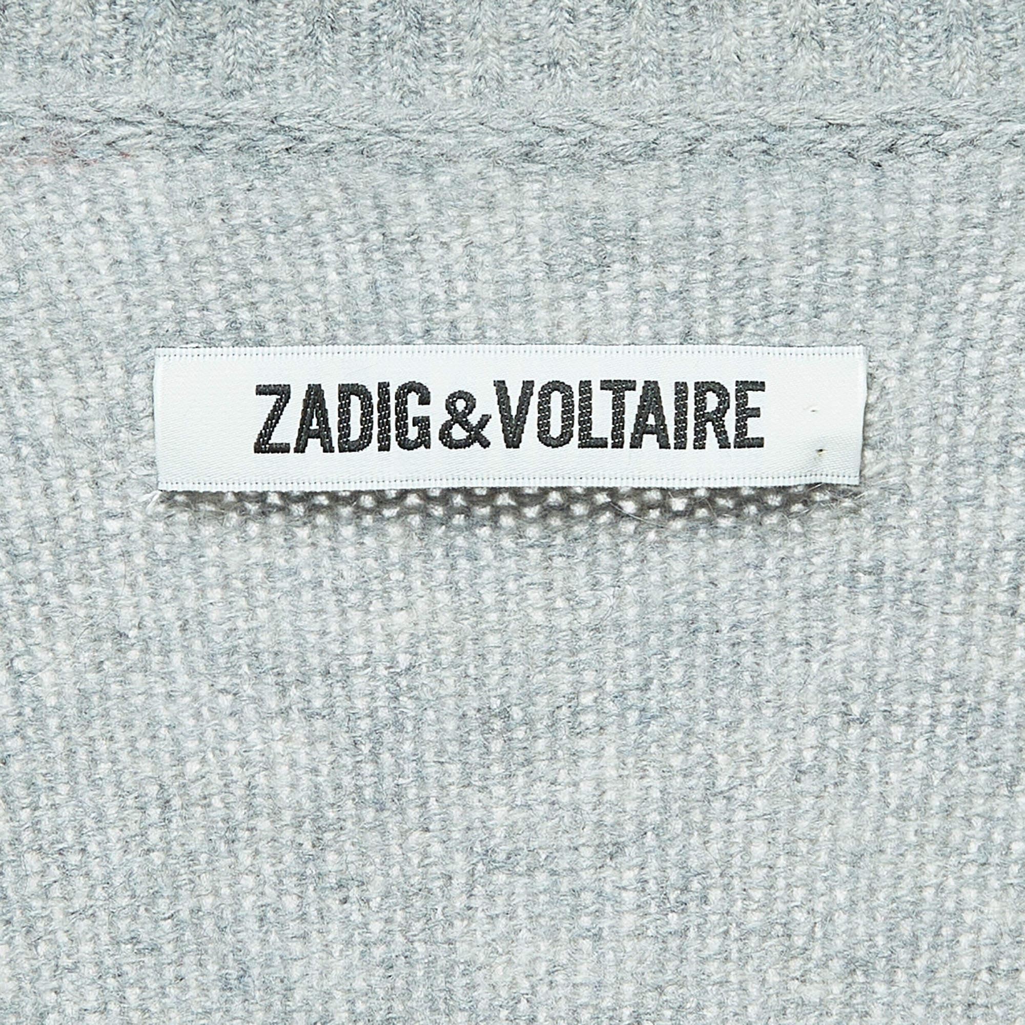 Zadig & Voltaire Grey Cashmere Distressed Sweater XL 2