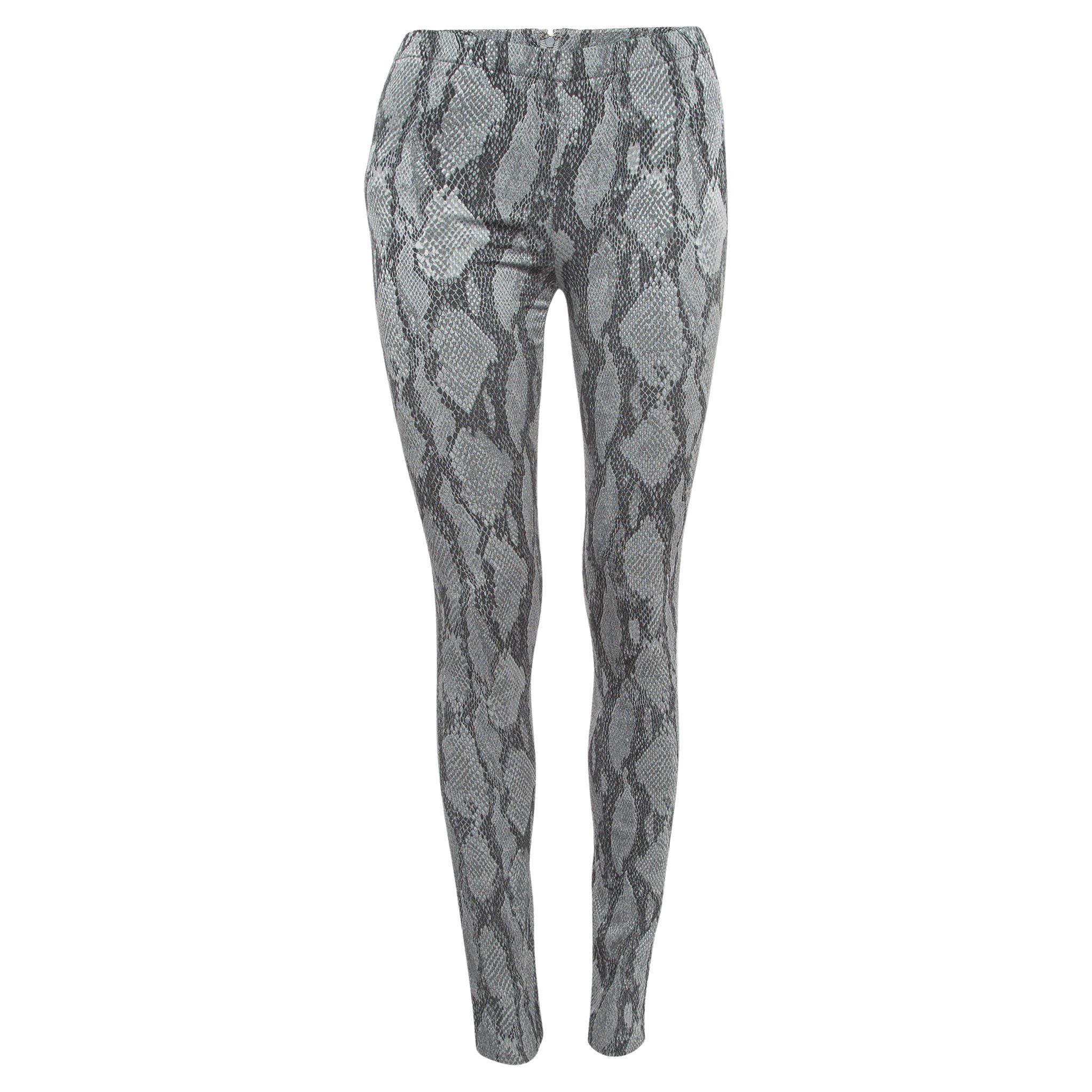 Zadig & Voltaire Grey Snake Printed Textured Knit Leggings M For Sale