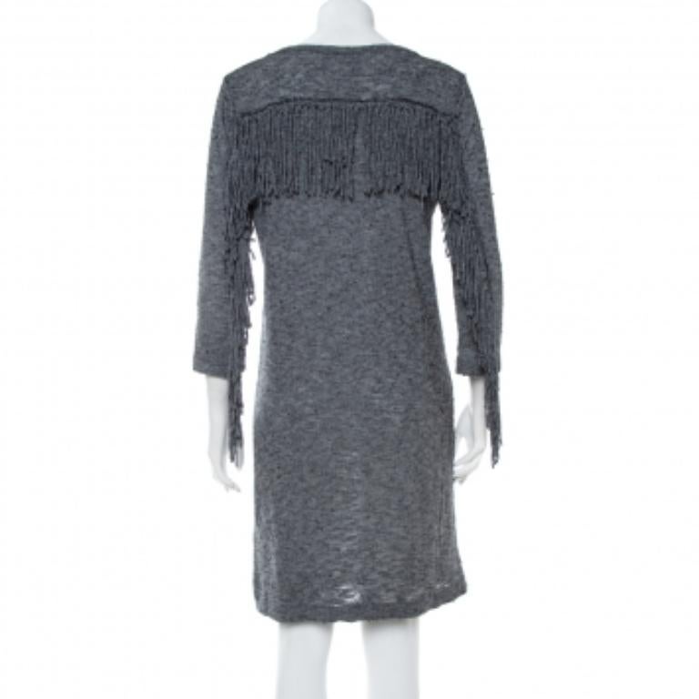 Zadig & Voltaire Grau Wolle Winter Fransen Minikleid S im Zustand „Gut“ im Angebot in Dubai, Al Qouz 2