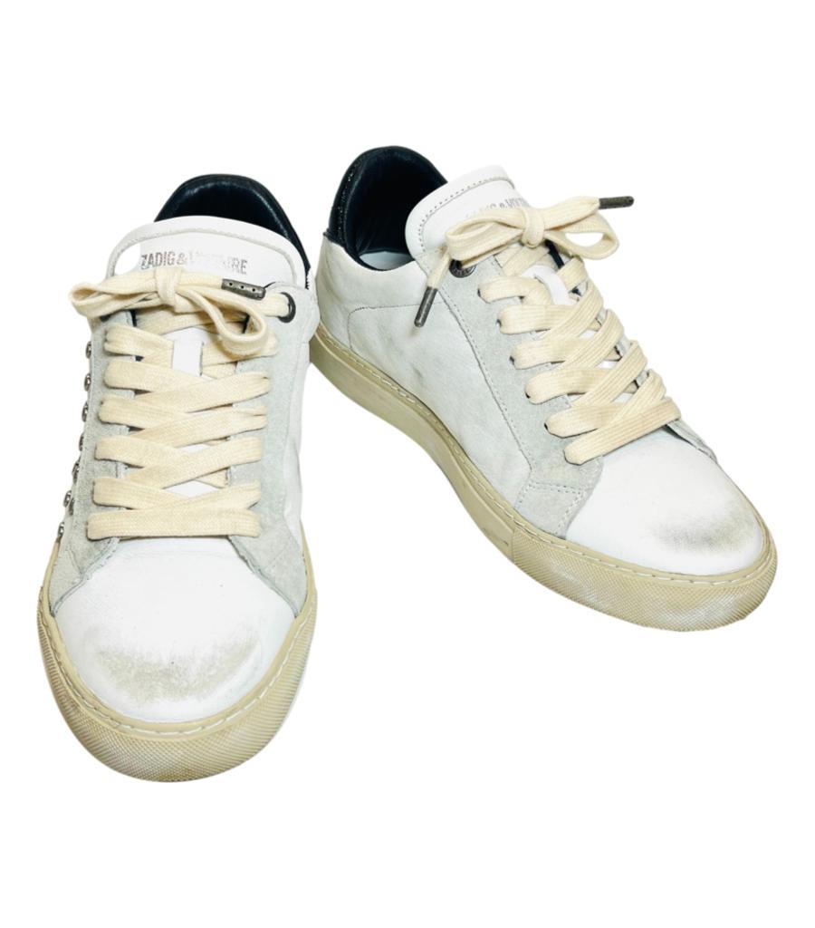 Zadig & Voltaire Heart Studded Leather Sneakers In Excellent Condition For Sale In London, GB