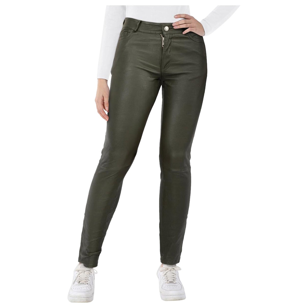 Zadig 
Voltaire Khaki Lamb Leather Trousers Size XS For Sale