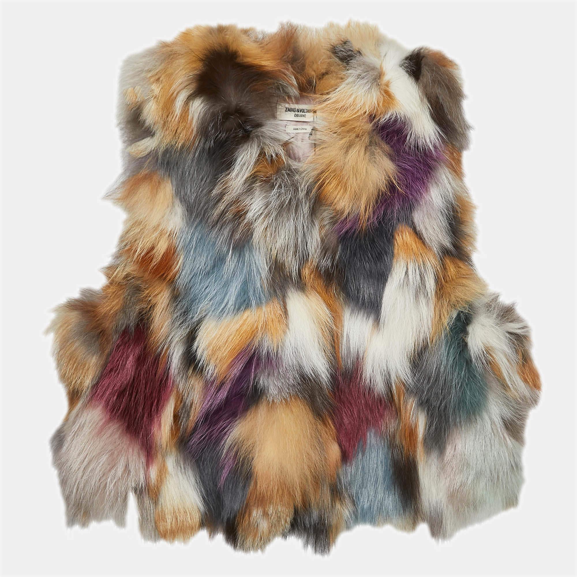 Zadig & Voltaire, veste courte sans manches en fourrure multicolore M Bon état à Dubai, Al Qouz 2