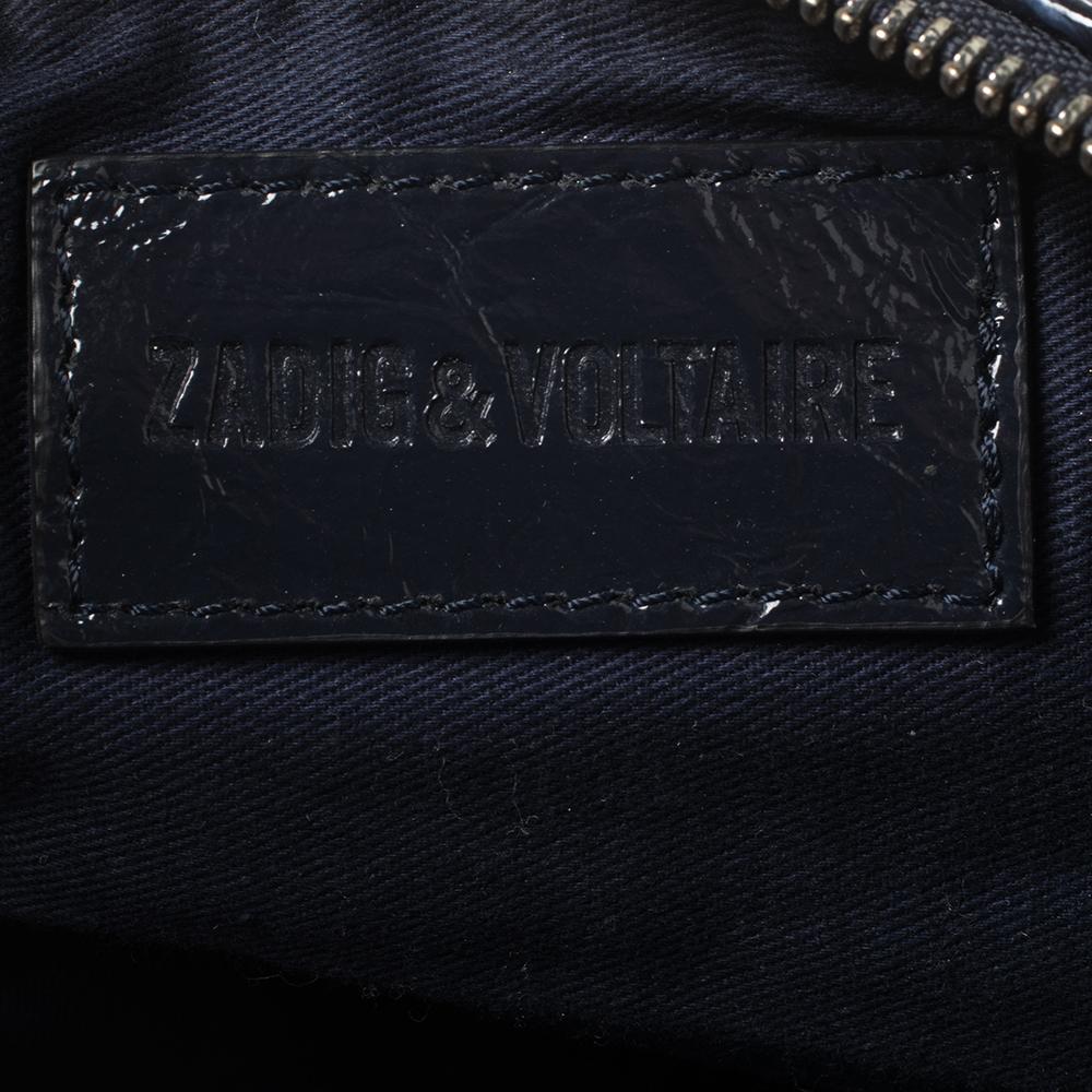 Zadig & Voltaire Navy Blue Crackled Patent Leather Rock Shoulder Bag 2